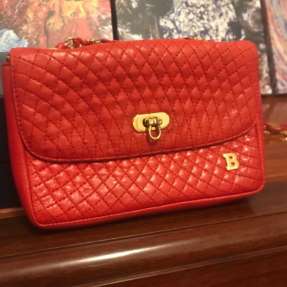 Genuine Bally Purse - Red Leather and Gold EUC